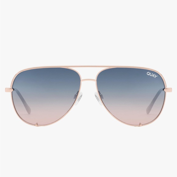 Quay Australia Accessories - Quay High Key Mini (Large) Aviator Sunglasses Rose Gold Multi Blue New